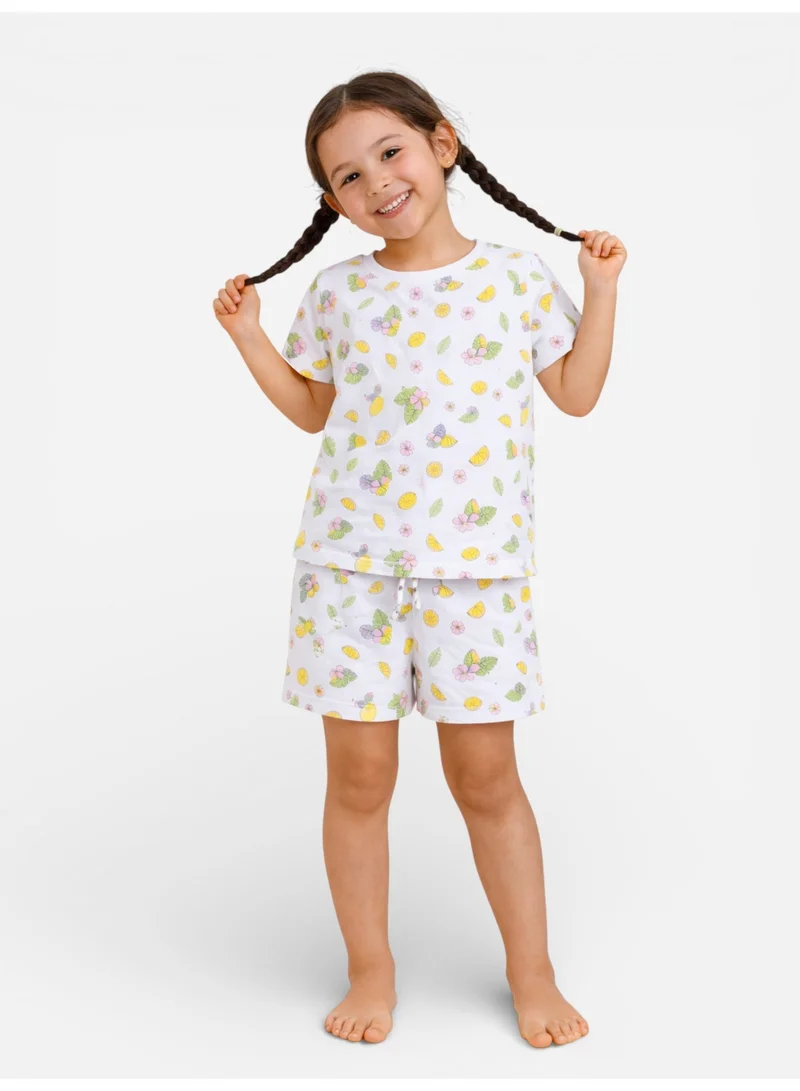 Victor And Jane  Girls Lemon Print Cotton Pajama Set – T-Shirt & Shorts Nightwear for Women | Best Price UAE